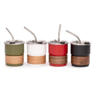 Vaso Térmico metálico «CAMP» 300cc. con Bombilla y Grip de Madera.